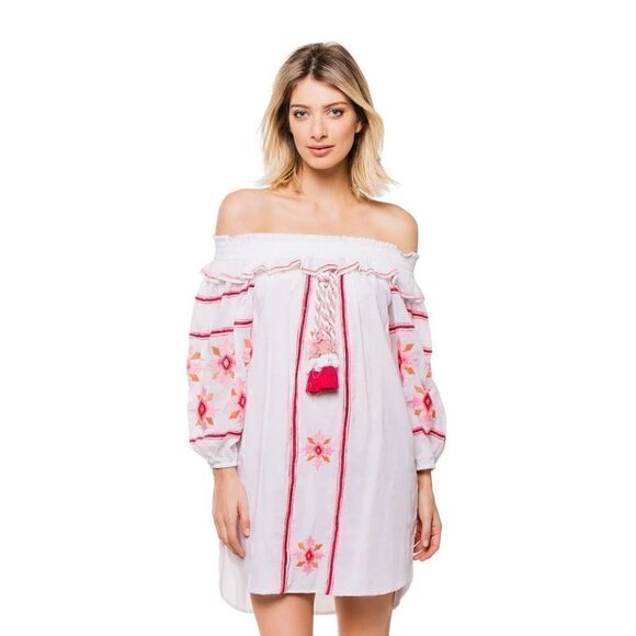 Misa Los Angeles Natalie Off-The-Shoulder Dress Cotton Embroidered Size M - Picture 1 of 8